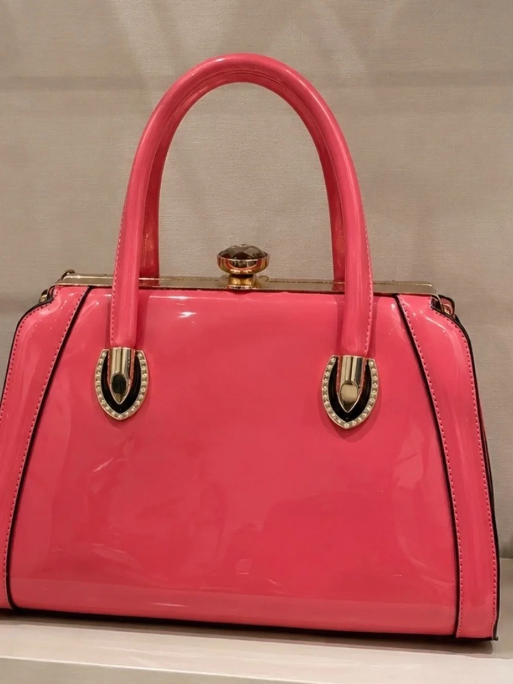 Boutique Hot Pink, Patten Framed Satchel Bag.